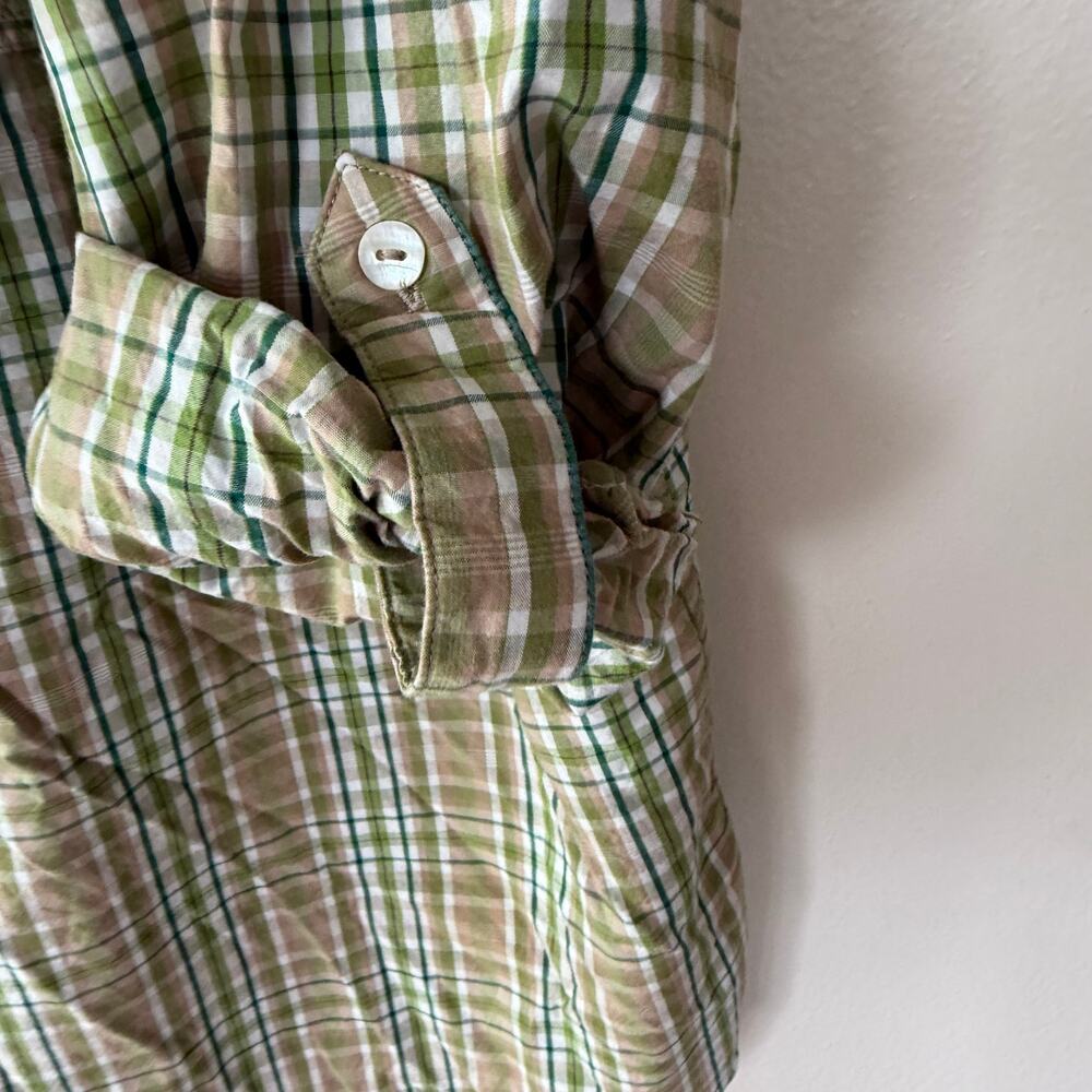 Susan Graver Oversized green plaid shirt size 3X/P Green White front pocket - Picture 5 of 10